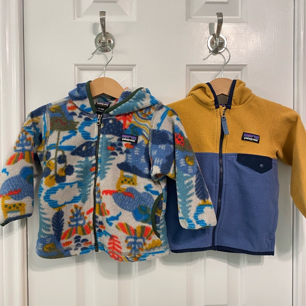 BUNDLE Patagonia Baby Fleece Jackets- Multicolor and Yellow/Blue